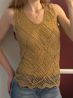 Sleeveless Crochet Tank Top Gold